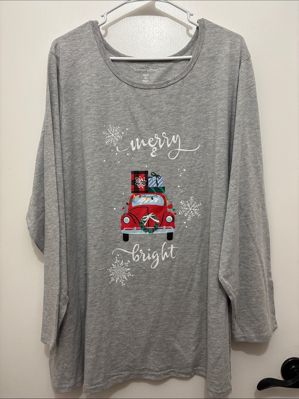 Christmas NWT Woman Within Gray Holiday Tee with Red Car Graphic 3X